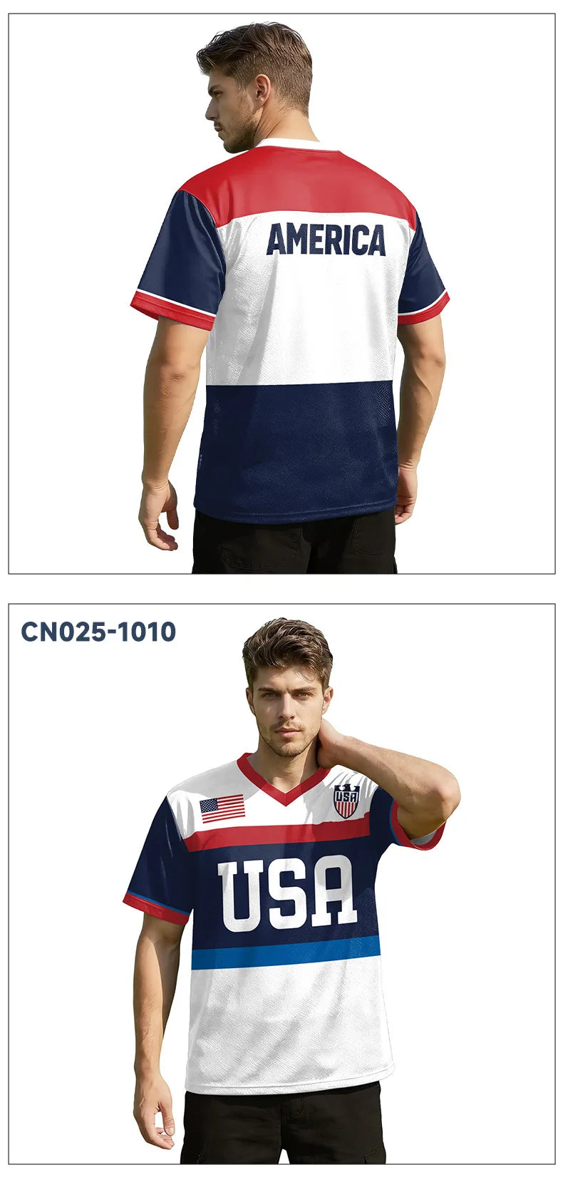 USA Red White Wavy Stripe Print 2026 Home Fan Edition Soccer Jersey Breathable Quick Dry Soccer Shirts