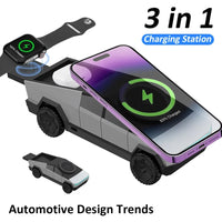 Desktop Cybertruck 3 in 1 Magnetic Fast Wireless Charger Phone Stand For IPhone 16 15 Pro Max, Apple & Samsung Watch Airpods Pro