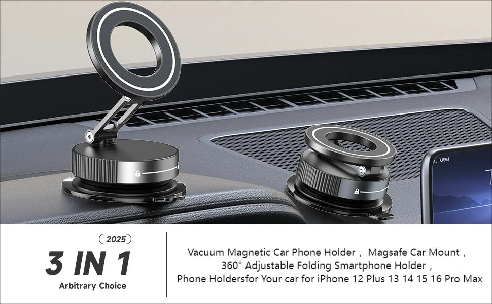 MagSafe Vacuum Magnetic Car Mount – Foldable 360° Adjustable Phone Holder