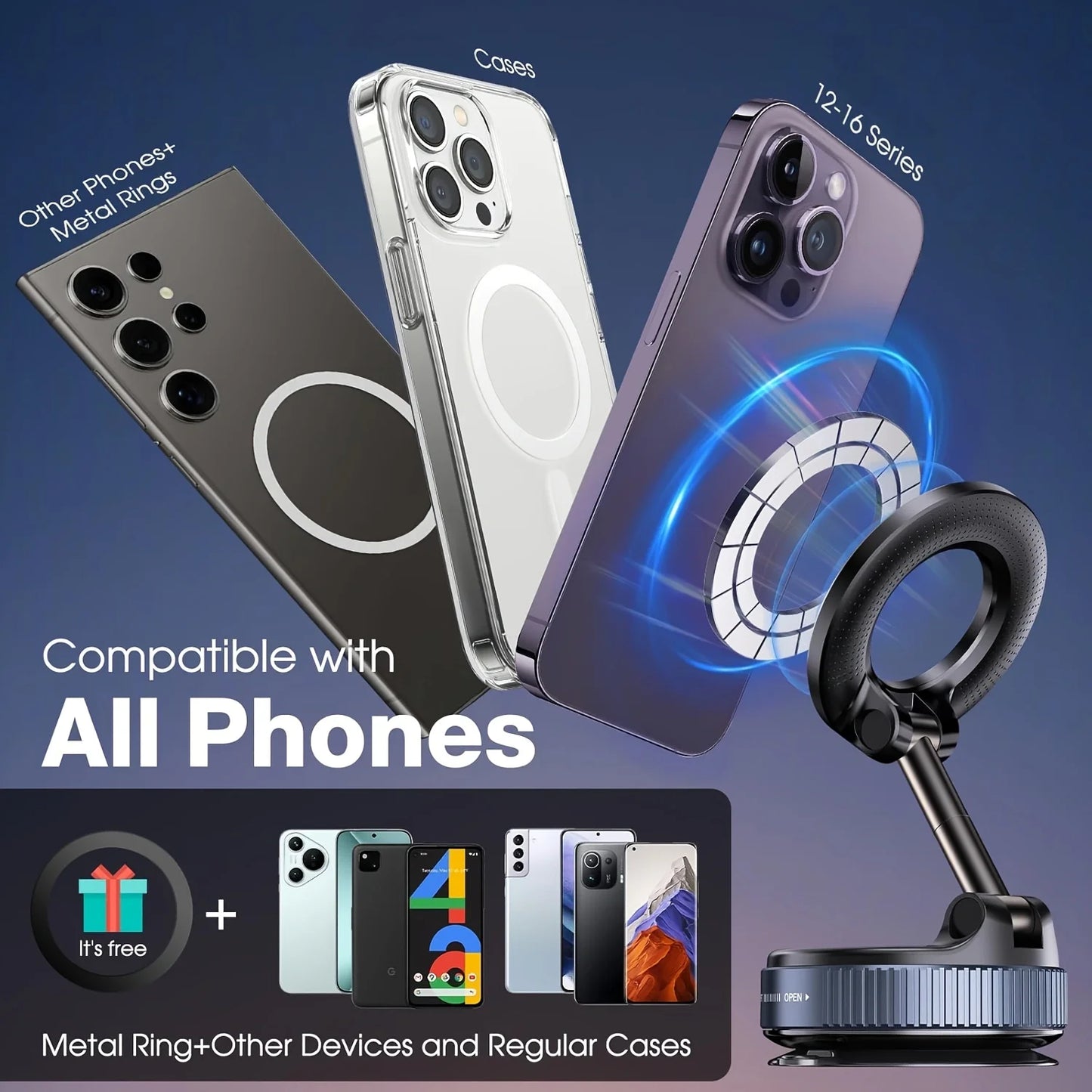 MagSafe Vacuum Magnetic Car Mount – Foldable 360° Adjustable Phone Holder