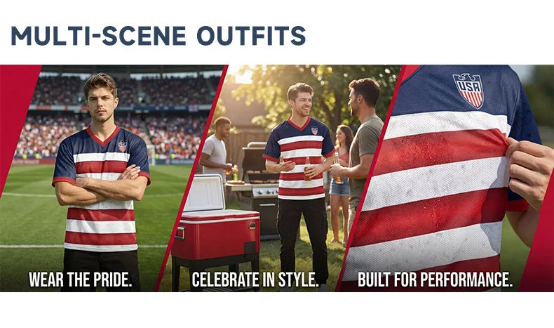 USA Red White Wavy Stripe Print 2026 Home Fan Edition Soccer Jersey Breathable Quick Dry Soccer Shirts
