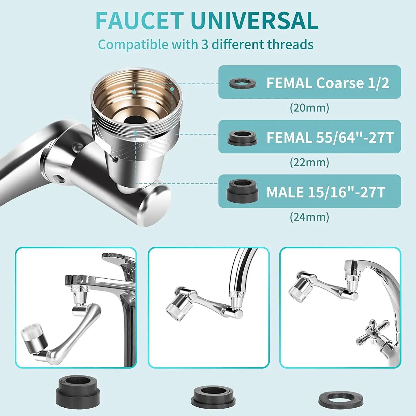 Brass Faucet Extender with Filter – 4 Modes, 1440° Swivel, Splash-Proof Aerator