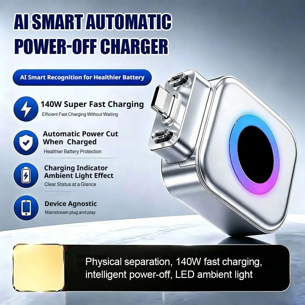 140W Smart Auto Disconnect Type-C Charging Adapter with Battery Protection