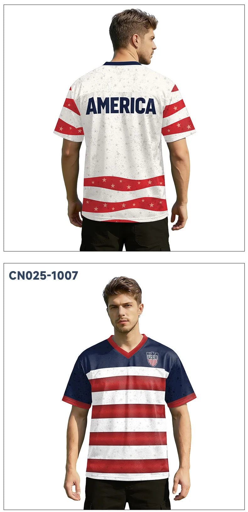 USA Red White Wavy Stripe Print 2026 Home Fan Edition Soccer Jersey Breathable Quick Dry Soccer Shirts