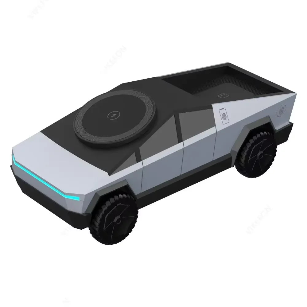 Desktop Cybertruck 3 in 1 Magnetic Fast Wireless Charger Phone Stand For IPhone 16 15 Pro Max, Apple & Samsung Watch Airpods Pro