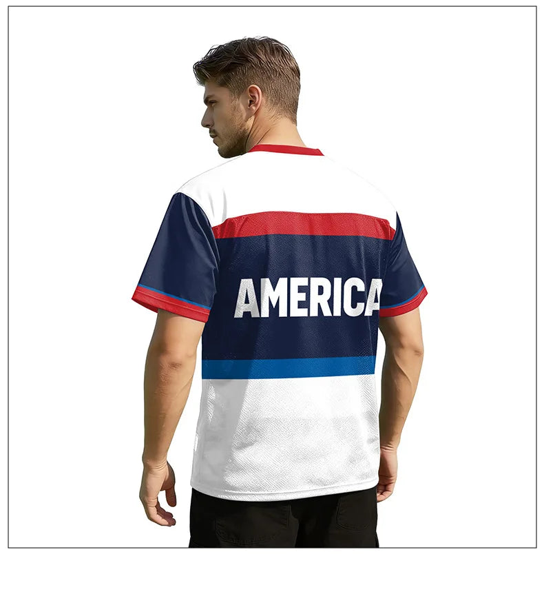 USA Red White Wavy Stripe Print 2026 Home Fan Edition Soccer Jersey Breathable Quick Dry Soccer Shirts
