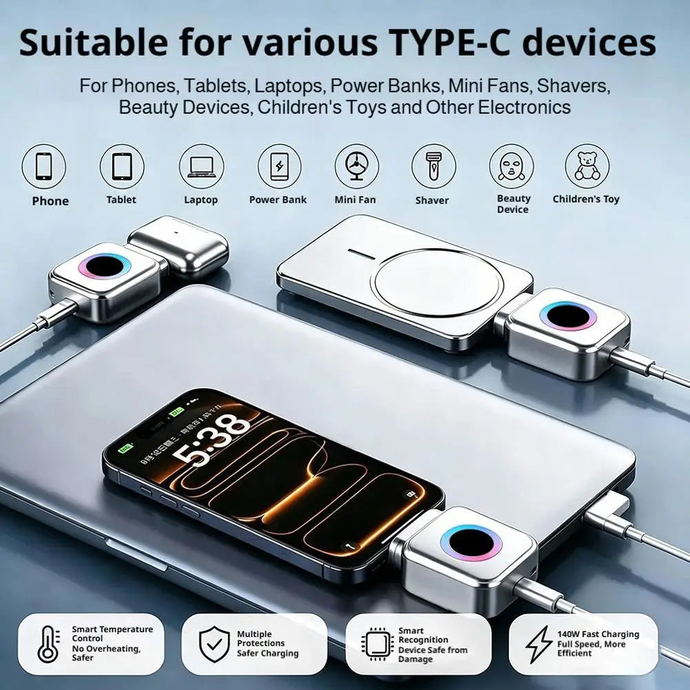140W Smart Auto Disconnect Type-C Charging Adapter with Battery Protection