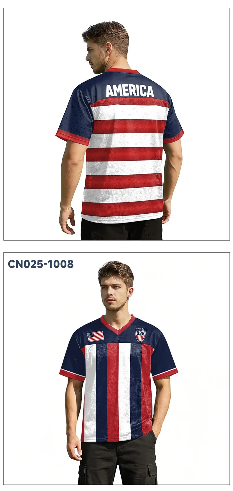 USA Red White Wavy Stripe Print 2026 Home Fan Edition Soccer Jersey Breathable Quick Dry Soccer Shirts