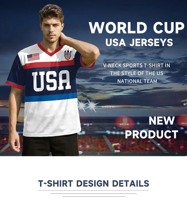 USA Red White Wavy Stripe Print 2026 Home Fan Edition Soccer Jersey Breathable Quick Dry Soccer Shirts