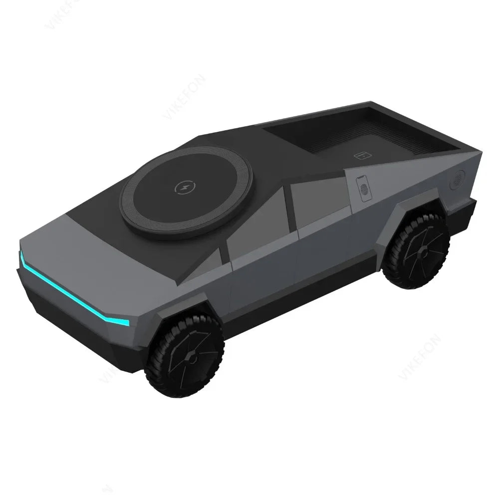 Desktop Cybertruck 3 in 1 Magnetic Fast Wireless Charger Phone Stand For IPhone 16 15 Pro Max, Apple & Samsung Watch Airpods Pro