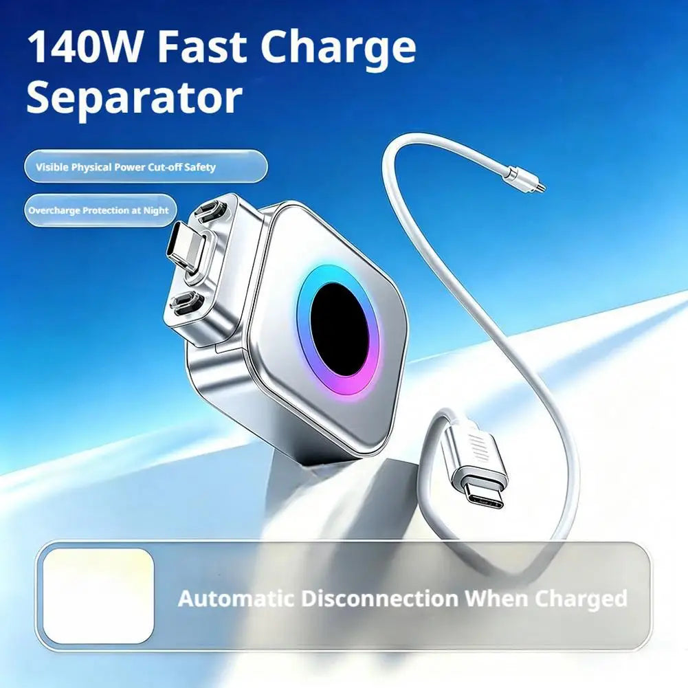 140W Smart Auto Disconnect Type-C Charging Adapter with Battery Protection