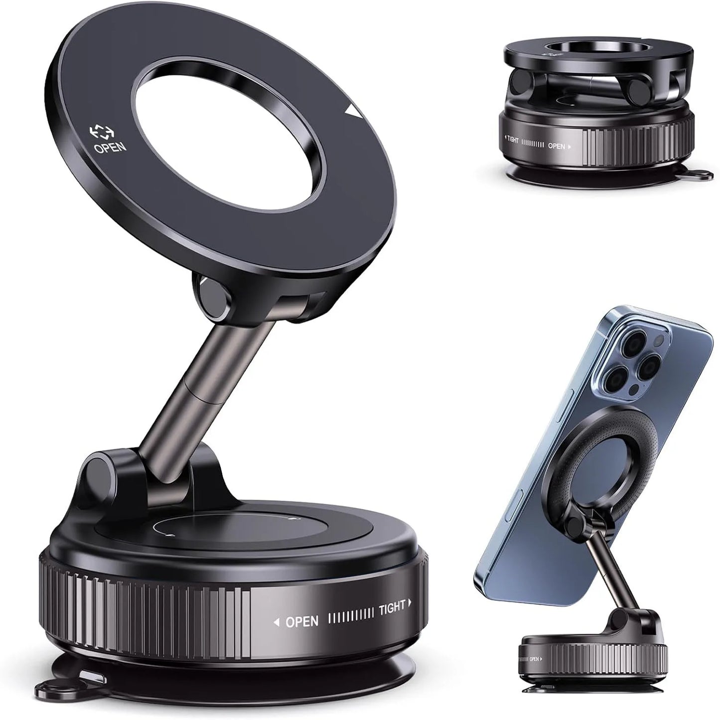 MagSafe Vacuum Magnetic Car Mount – Foldable 360° Adjustable Phone Holder