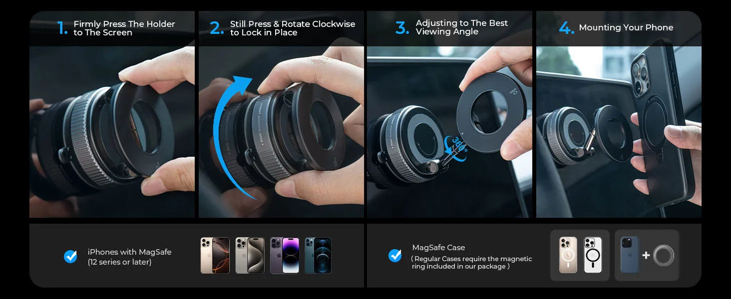 MagSafe Vacuum Magnetic Car Mount – Foldable 360° Adjustable Phone Holder