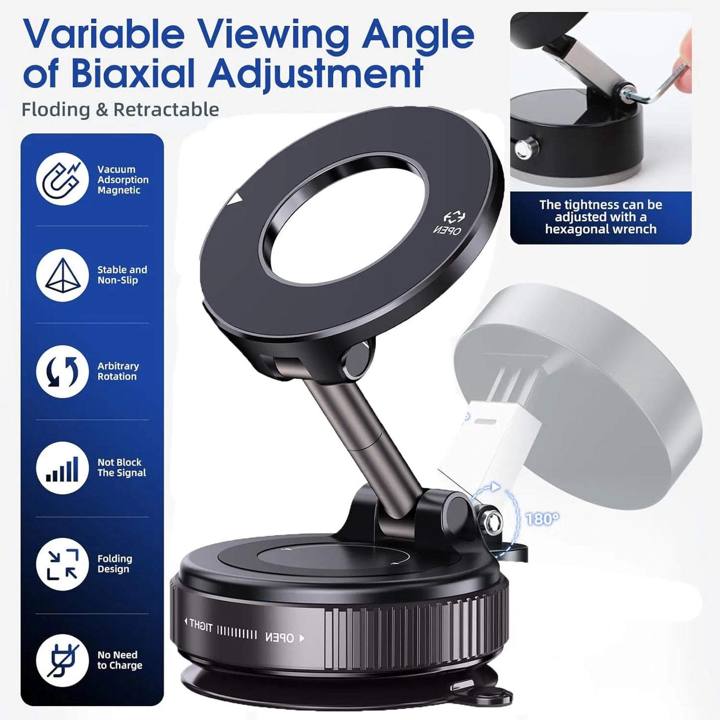 MagSafe Vacuum Magnetic Car Mount – Foldable 360° Adjustable Phone Holder