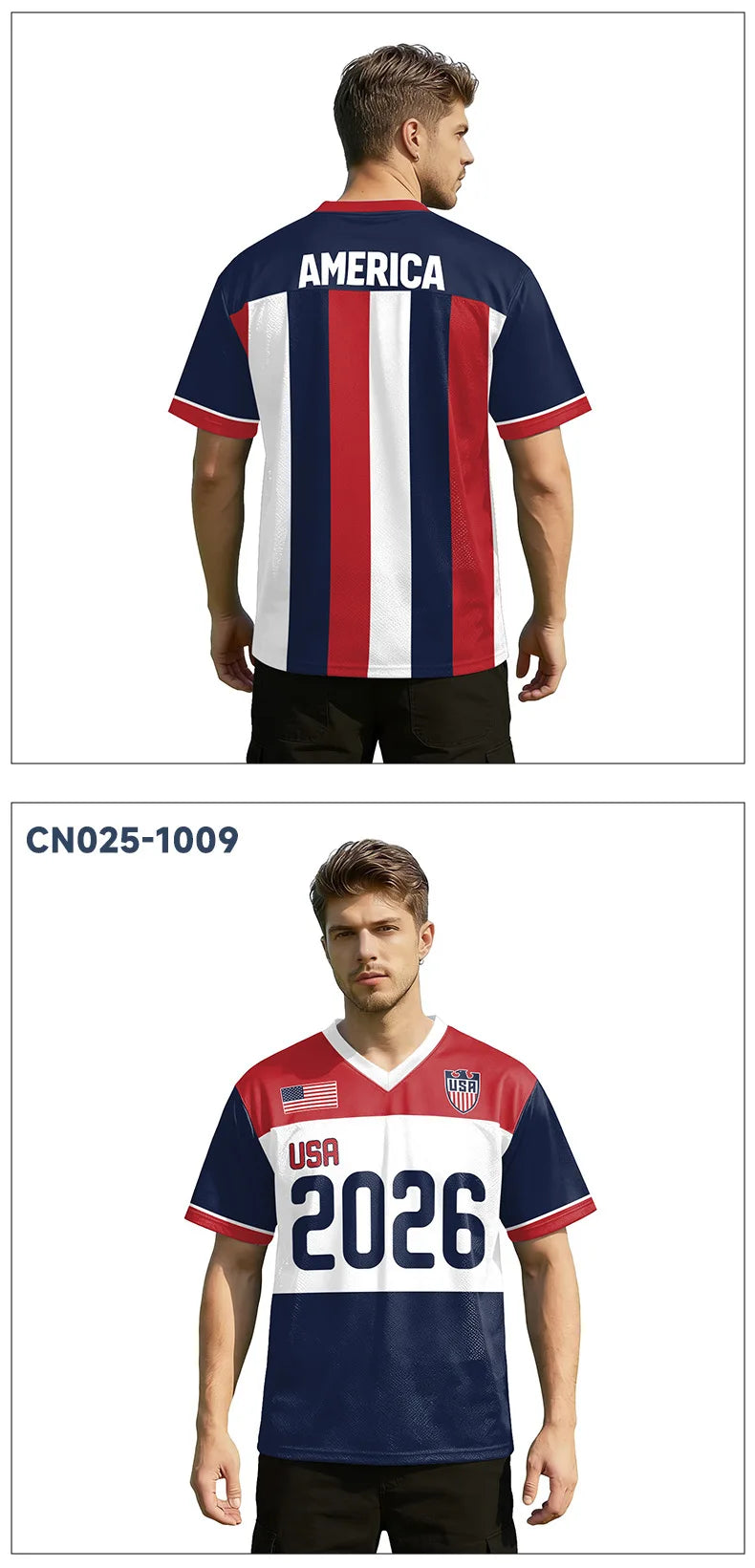 USA Red White Wavy Stripe Print 2026 Home Fan Edition Soccer Jersey Breathable Quick Dry Soccer Shirts
